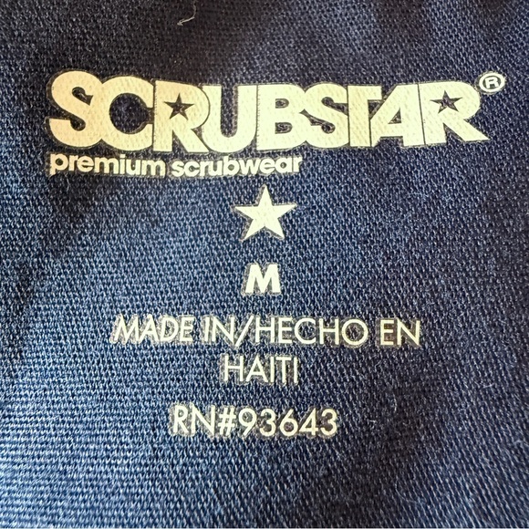 SCRUBSTAR Women's V-Neck Scrub Top Navy Blue Size Medium 3 Front Pockets Fitted - Picture 2 of 10